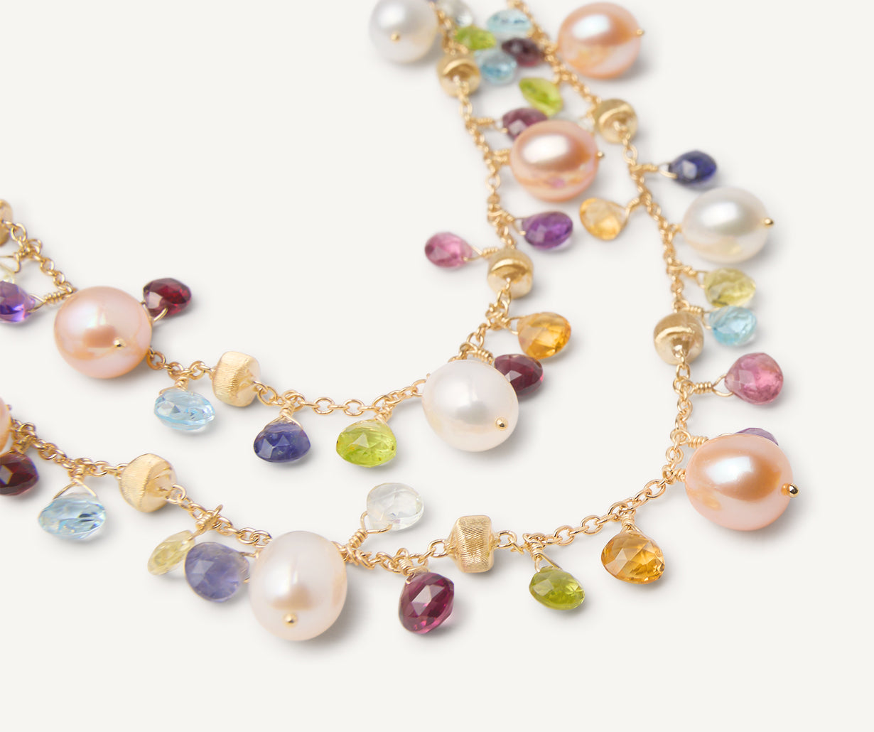 Sautoir with pearls and multicolored gems