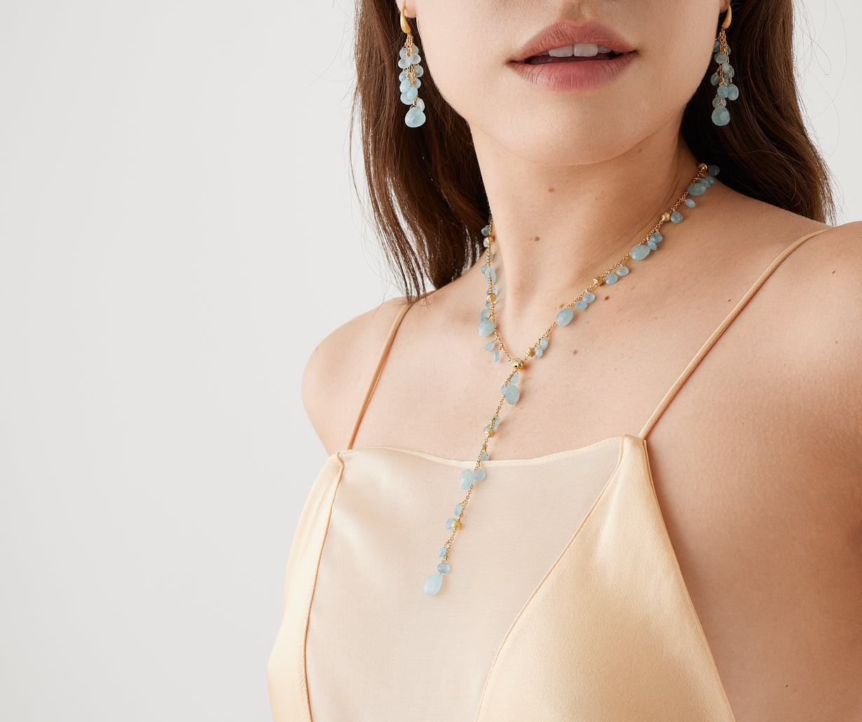 18K Yellow Gold Aquamarine Lariat Necklace