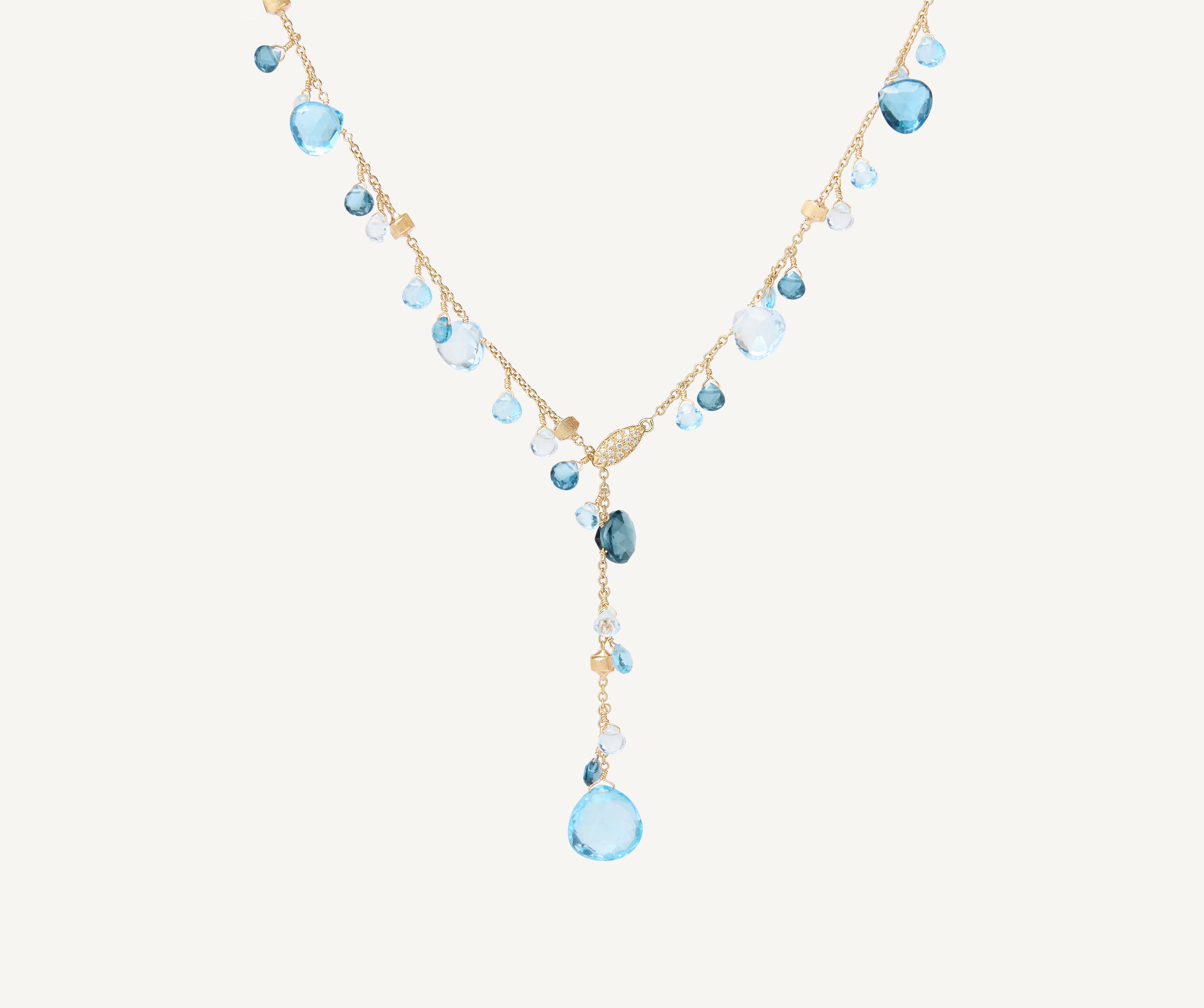 18K Yellow Gold Mixed Topaz Lariat Necklace