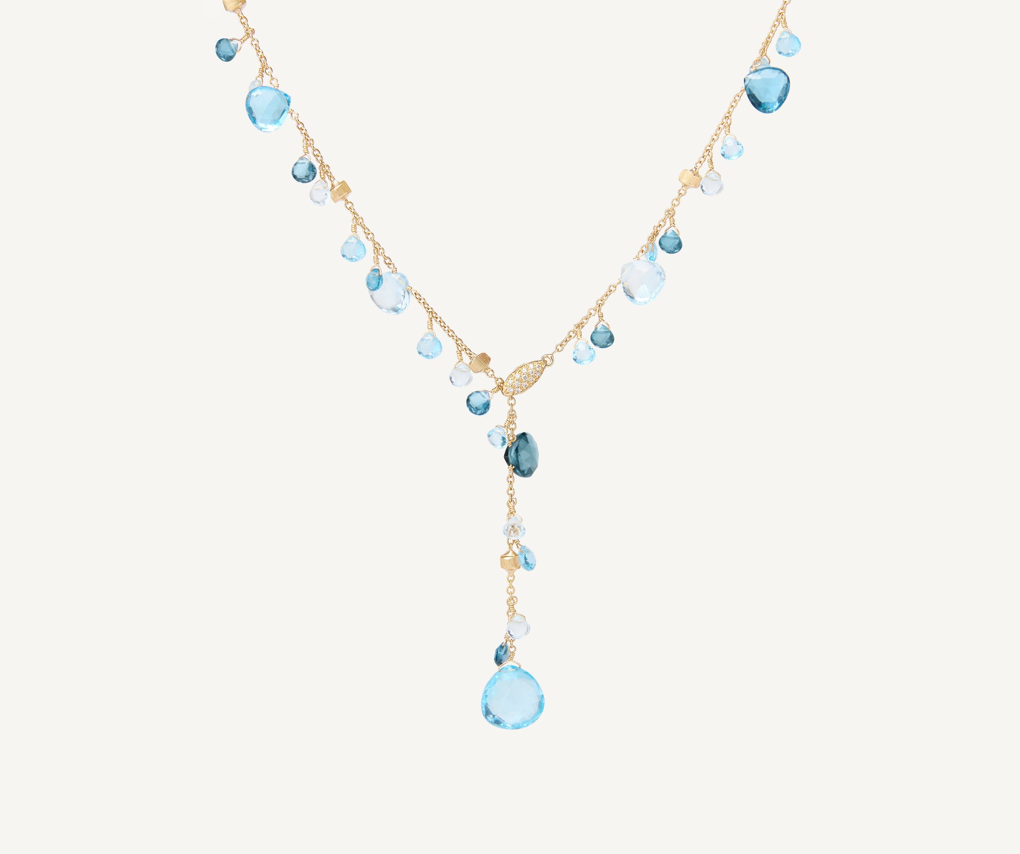 18K Yellow Gold Mixed Topaz Lariat Necklace