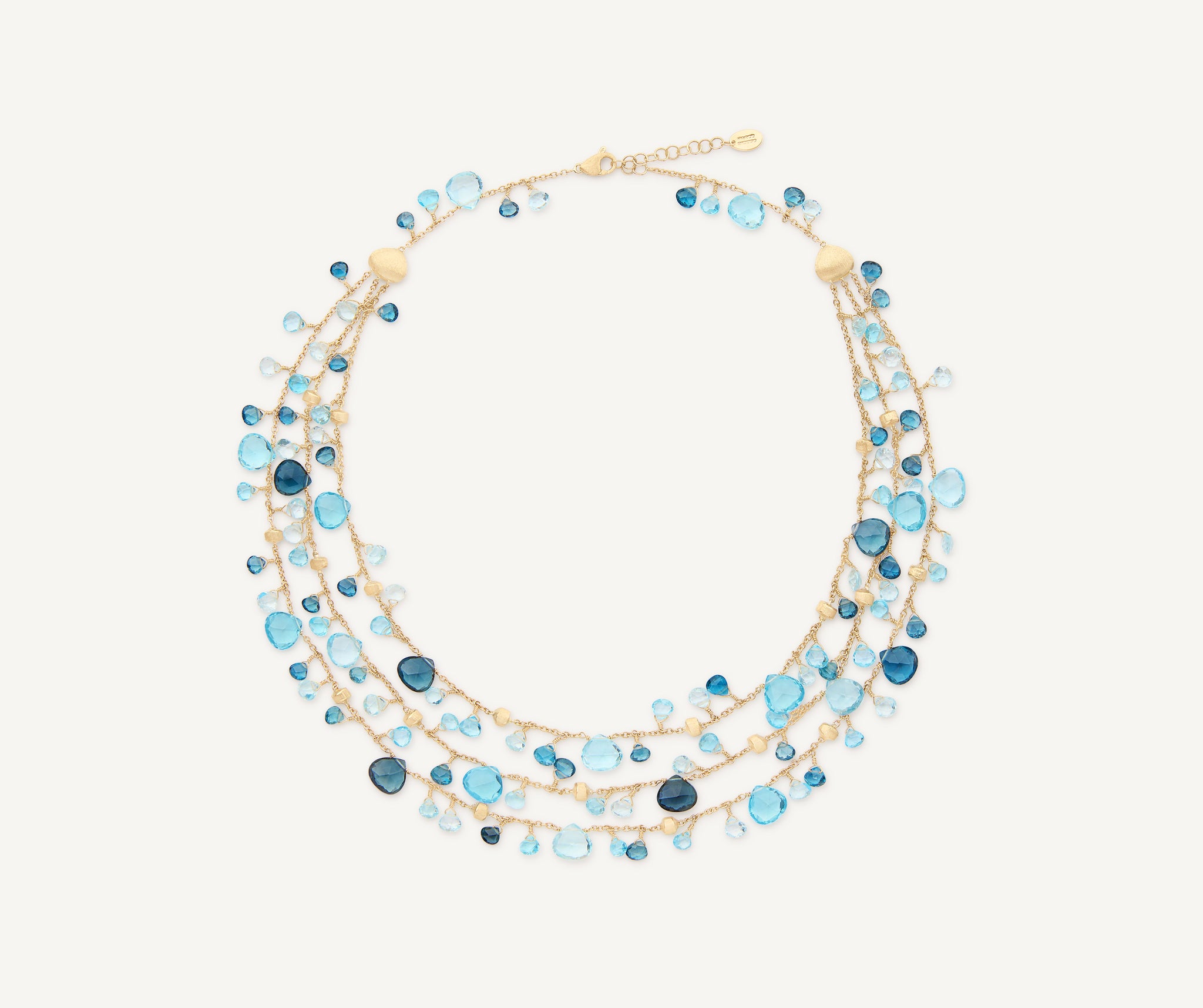 Yellow gold mixed topaz three-strand necklace