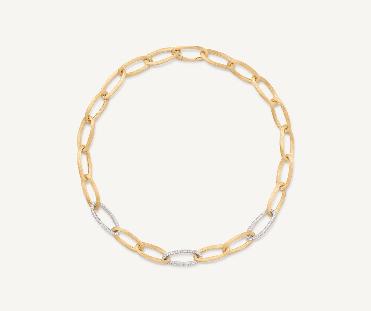 18kt yellow gold elongated link necklace with pavé diamond links