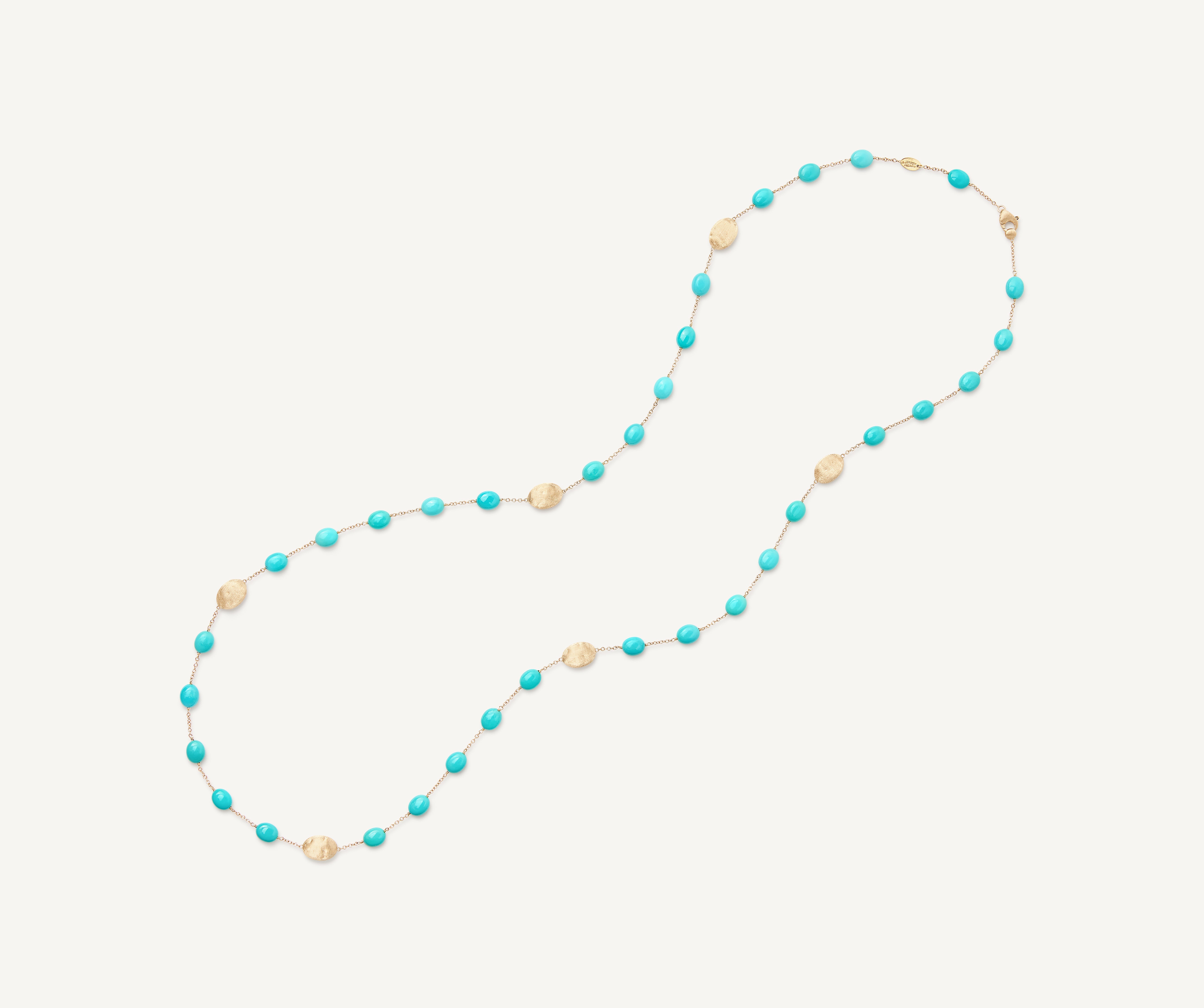 18kt yellow gold turquoise and gold long necklace