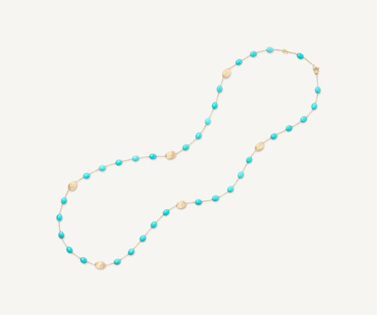 18kt yellow gold turquoise and gold long necklace