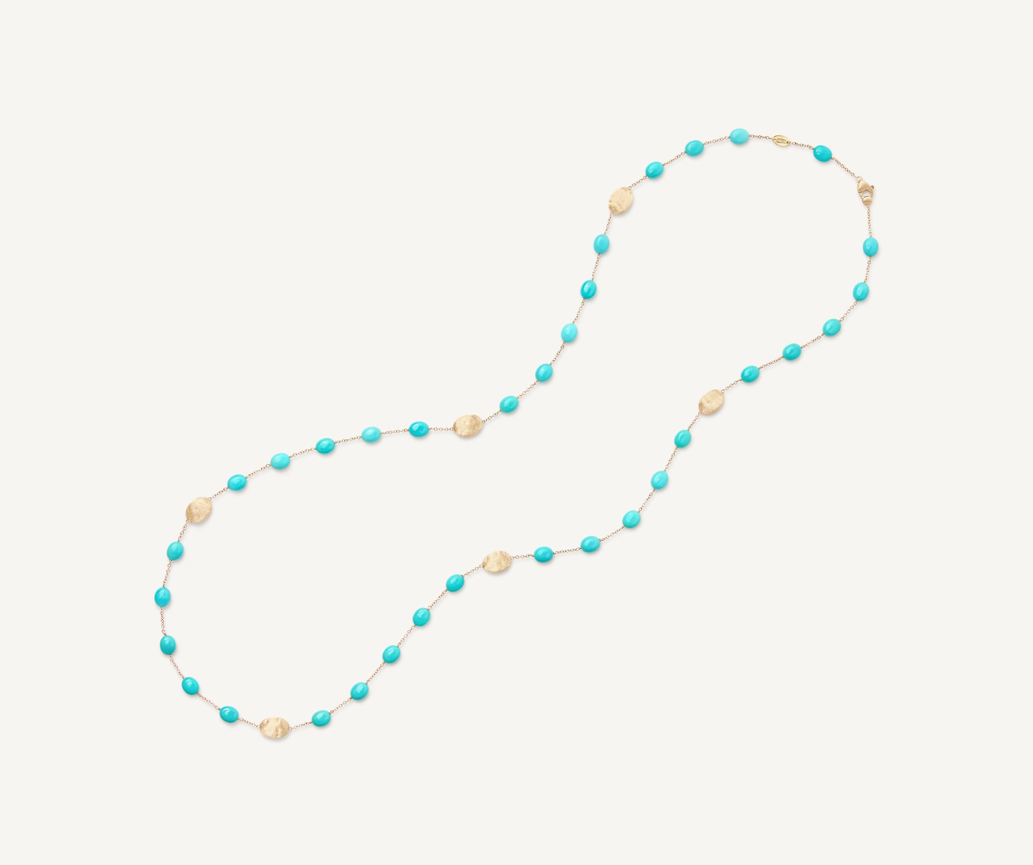 18kt yellow gold turquoise and gold long necklace