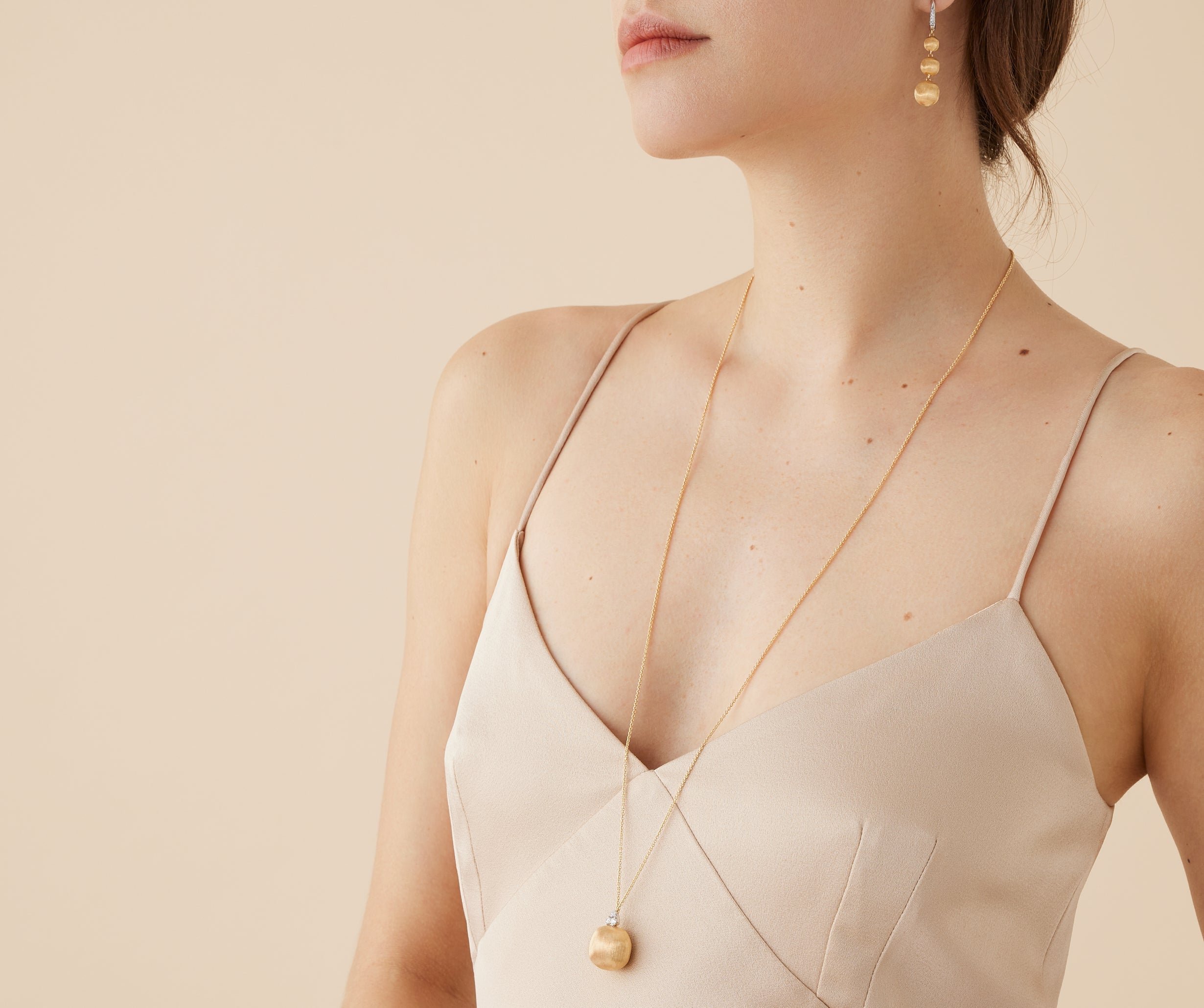 18K Yellow Gold Pendant Necklace With Diamond Accents, Long
