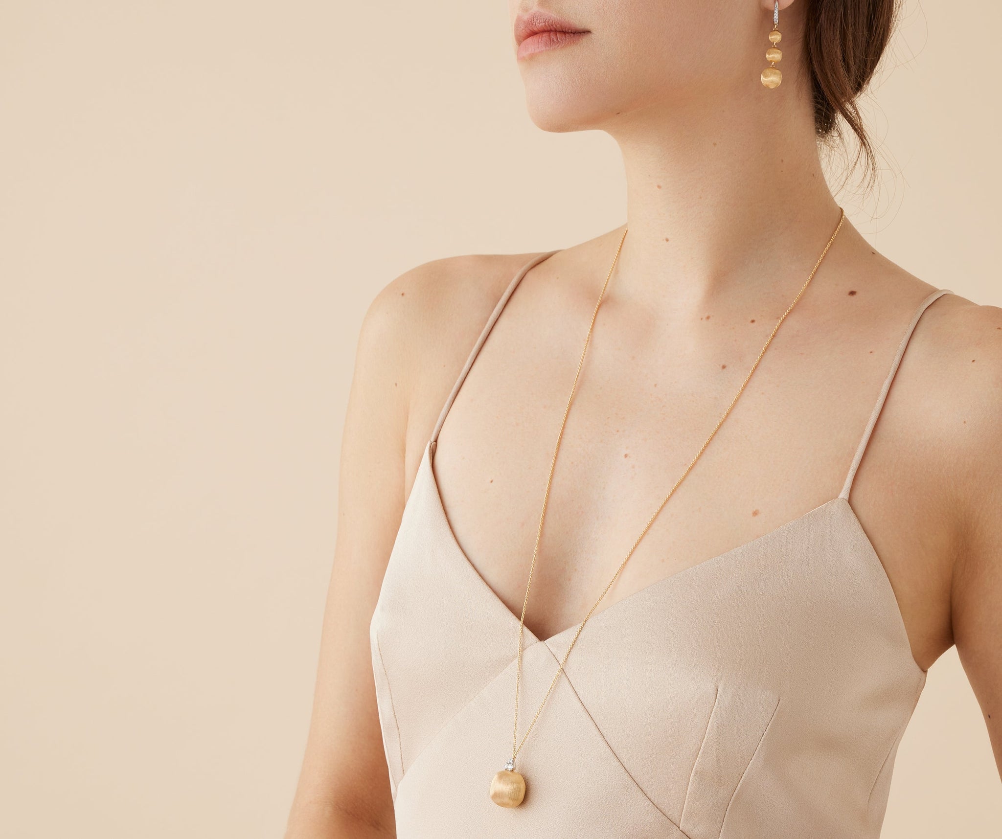 18K Yellow Gold Pendant Necklace With Diamond Accents, Long