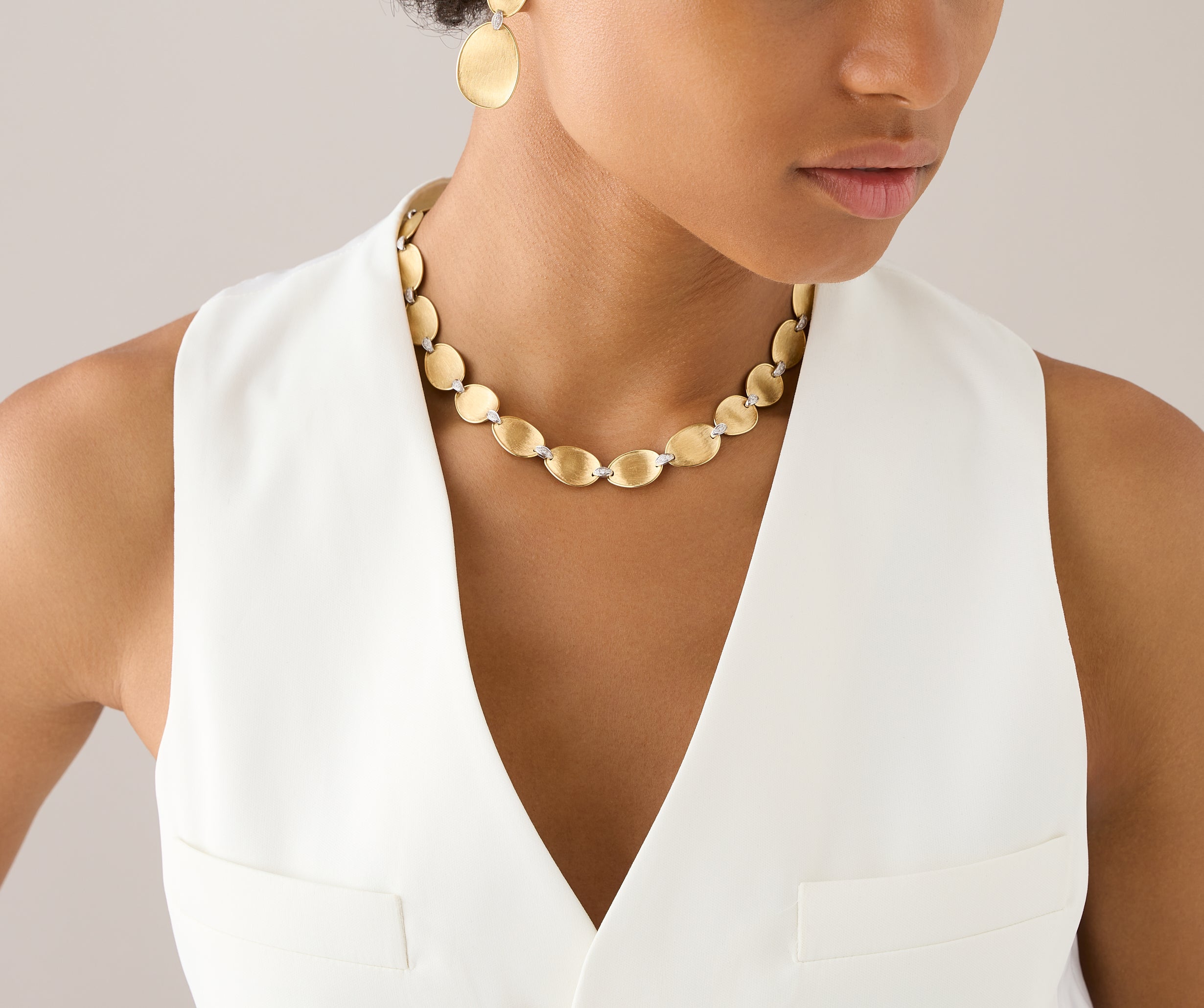 18kt yellow small gold leaf necklace with diamond accents