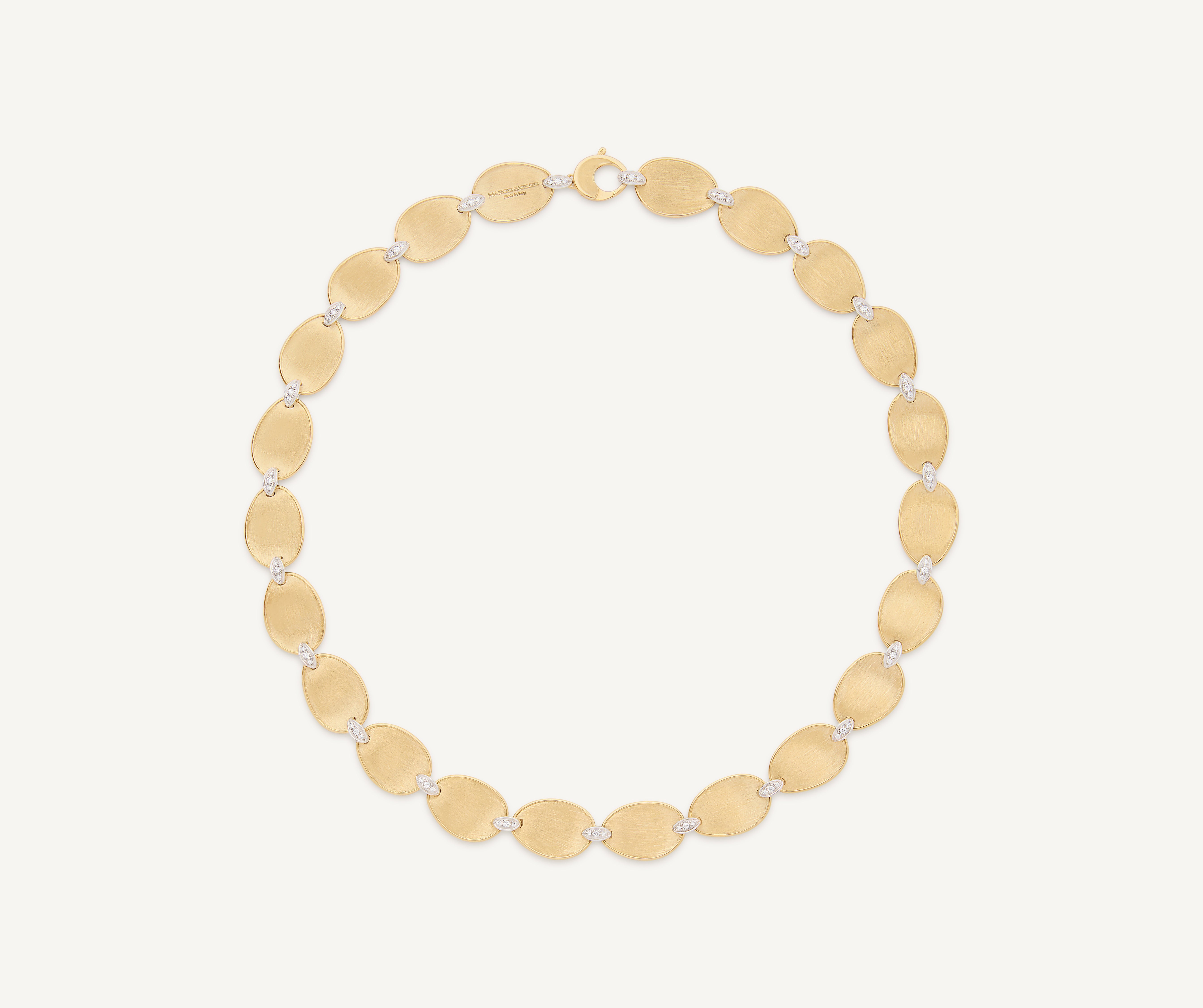 18kt yellow small gold leaf necklace with diamond accents