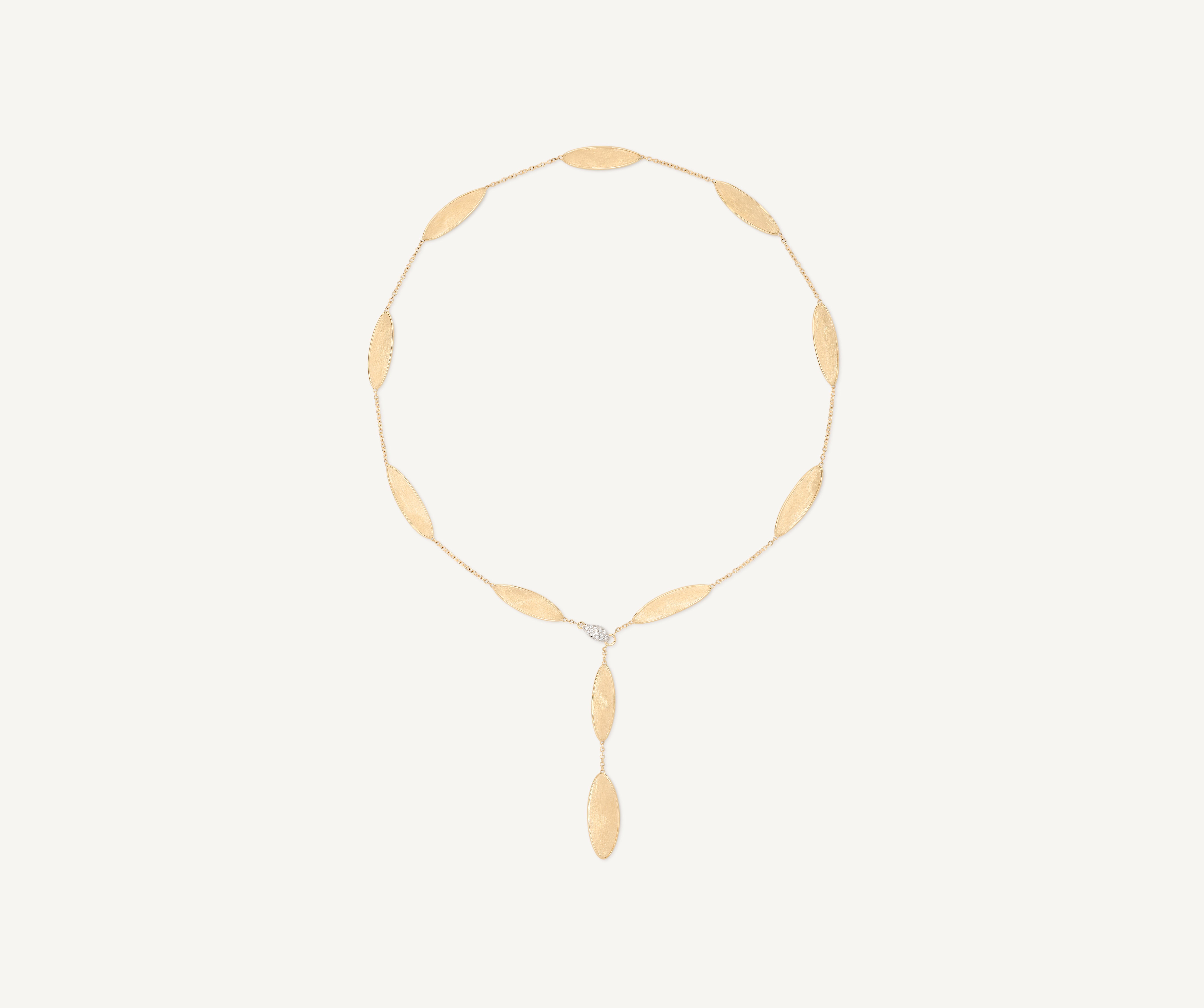 Lariat necklace with 18kt yellow gold leaves