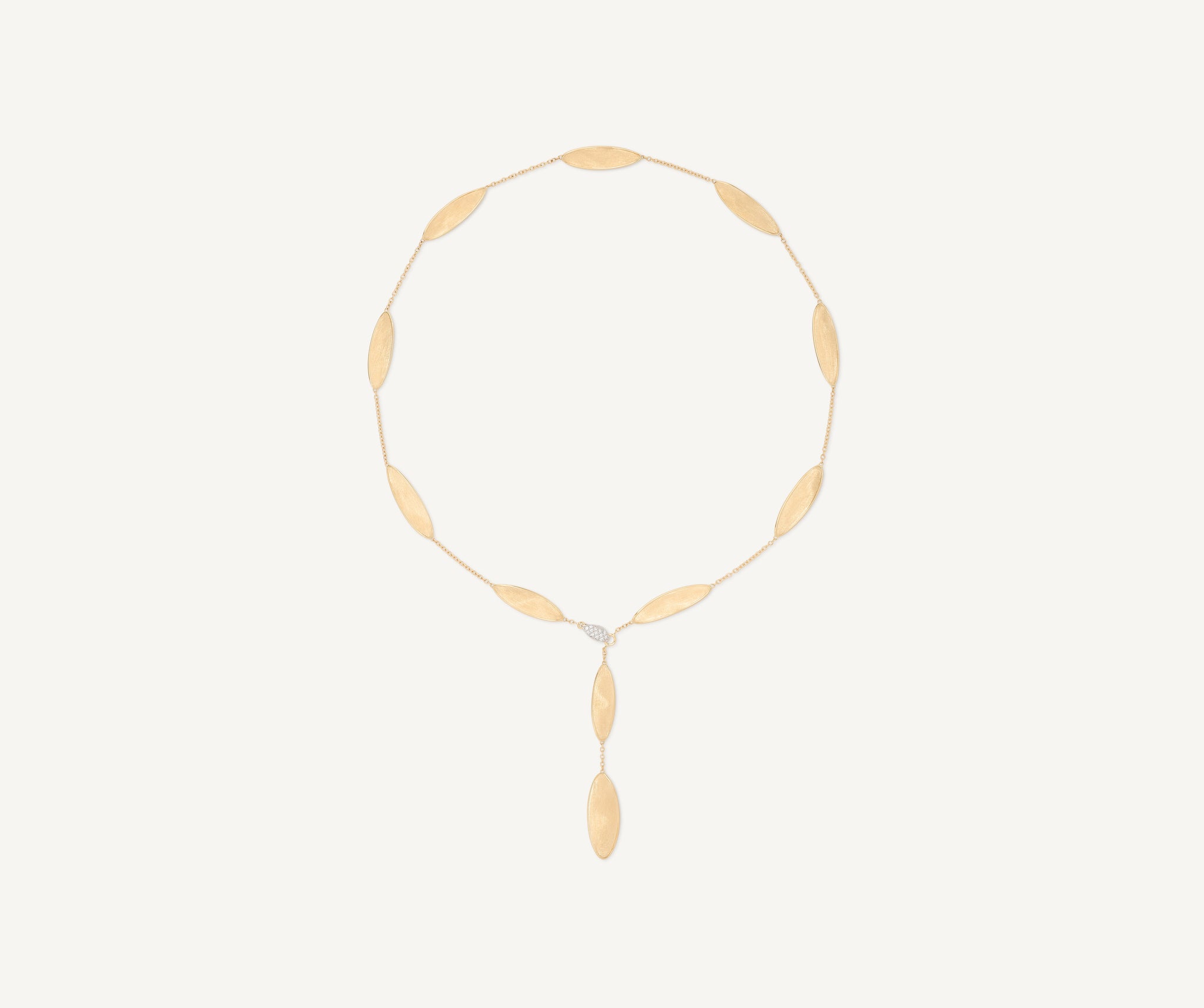Lariat necklace with 18kt yellow gold leaves