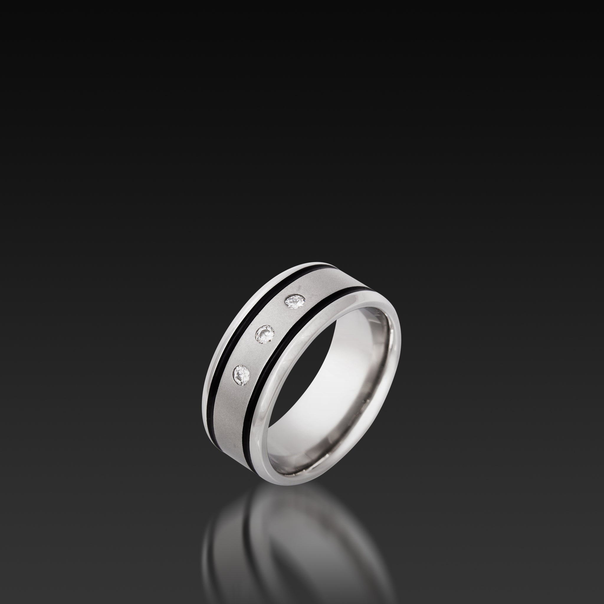 Cobalt Chrome Wide Beveled Band with Black Cerakote Inlays and Diamond Accents