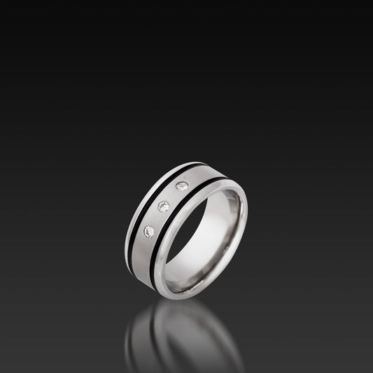 Cobalt Chrome Wide Beveled Band with Black Cerakote Inlays and Diamond Accents
