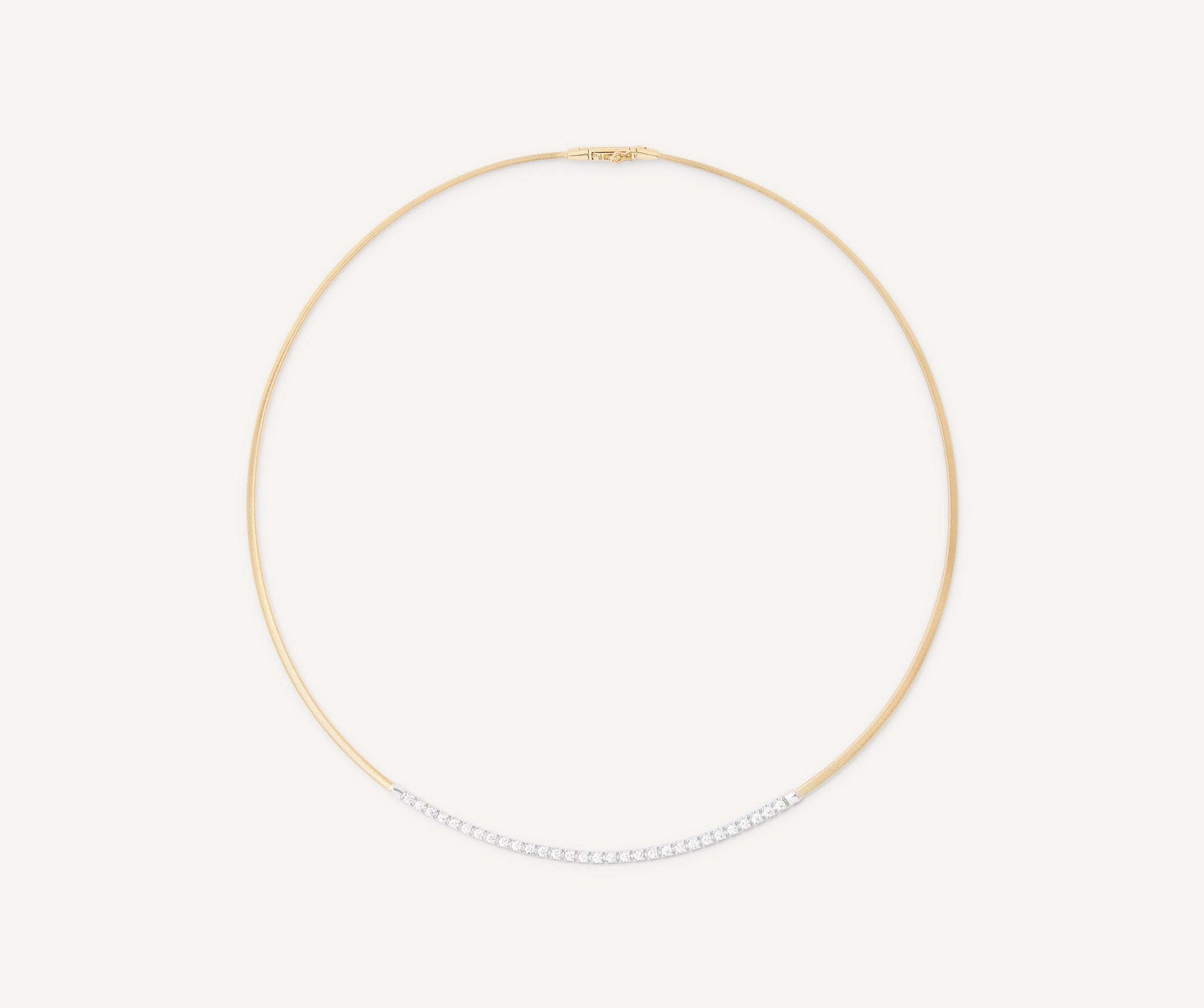 18K Yellow Gold Single Strand Coil Collar With Diamond Bar