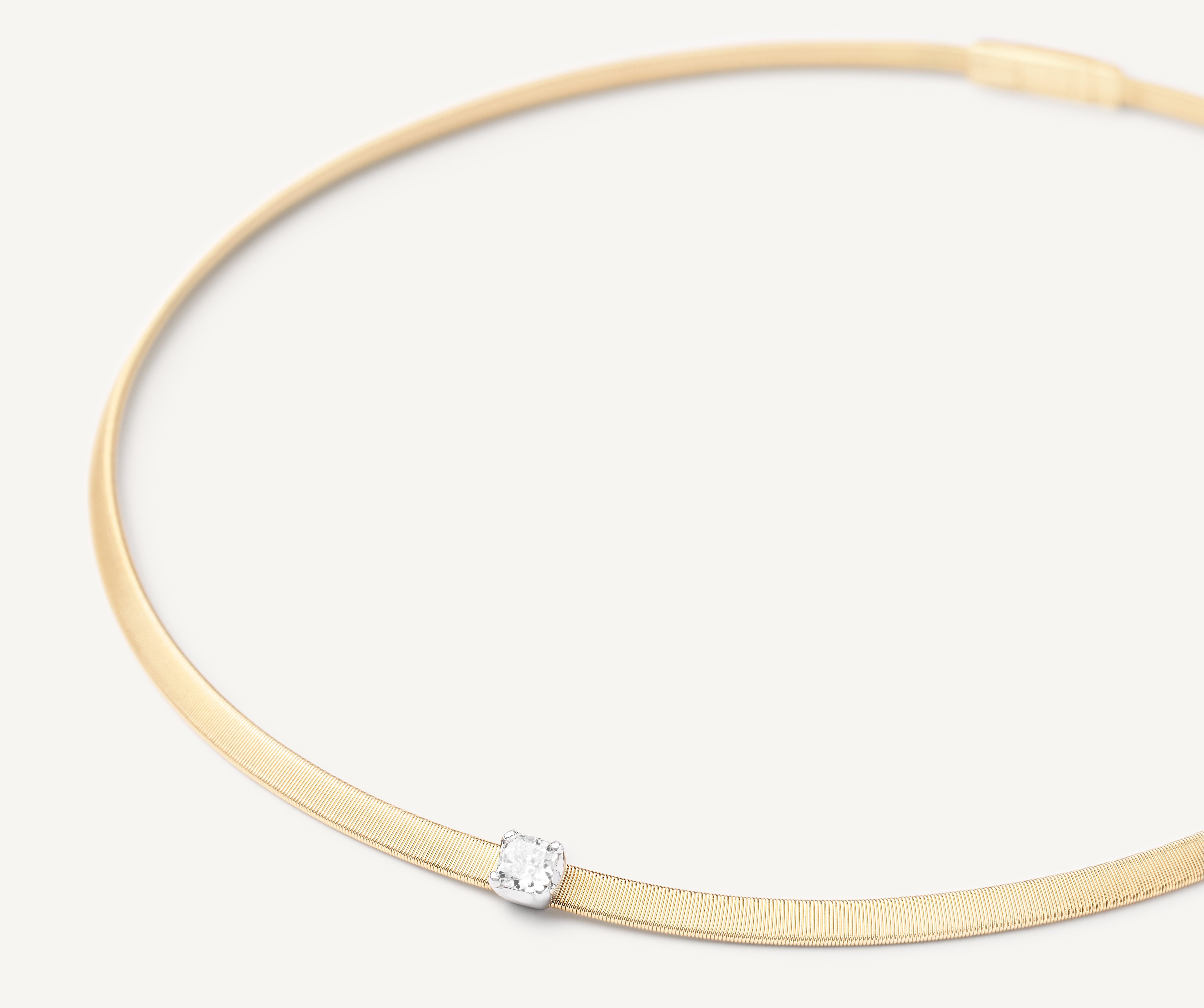 18K Yellow Gold Coil Collar With Cushion-Cut Diamond