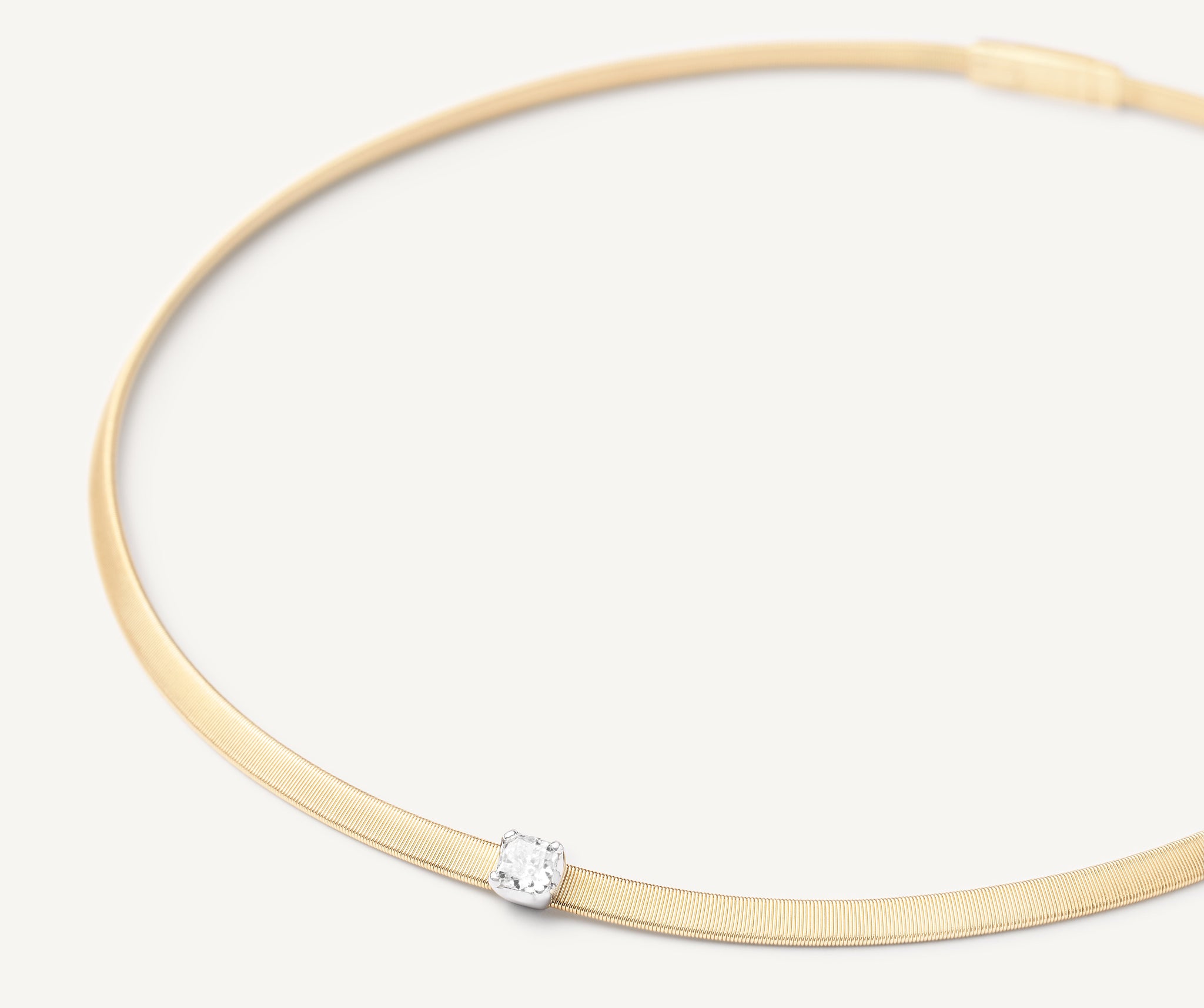 18K Yellow Gold Coil Collar With Cushion-Cut Diamond