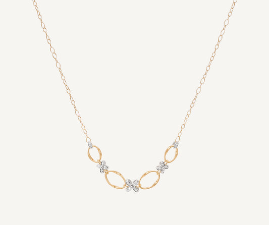 Gold chain necklace with floral diamond elements