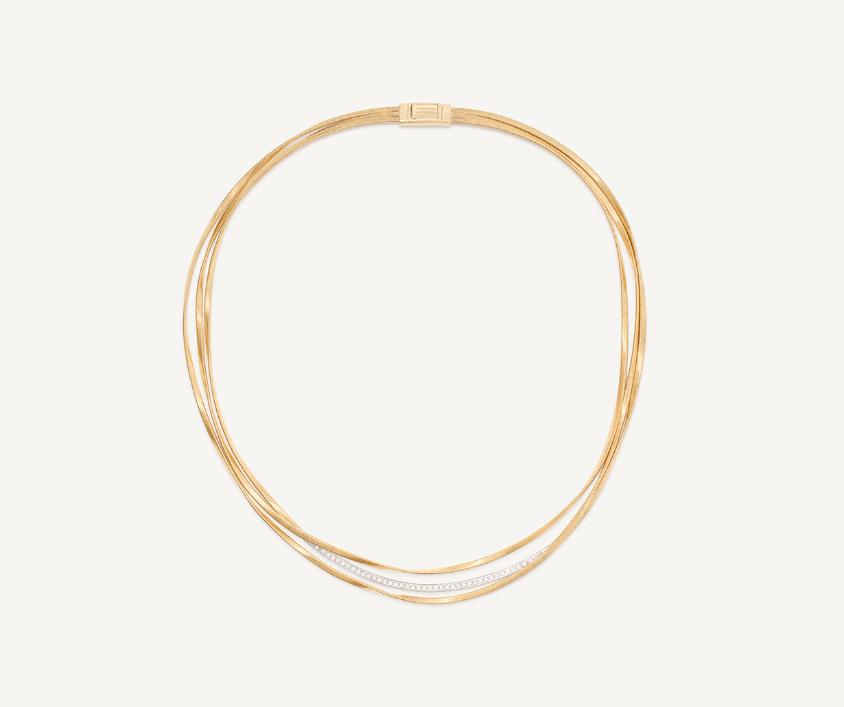 18kt yellow gold three-strand coil necklace with diamond bar