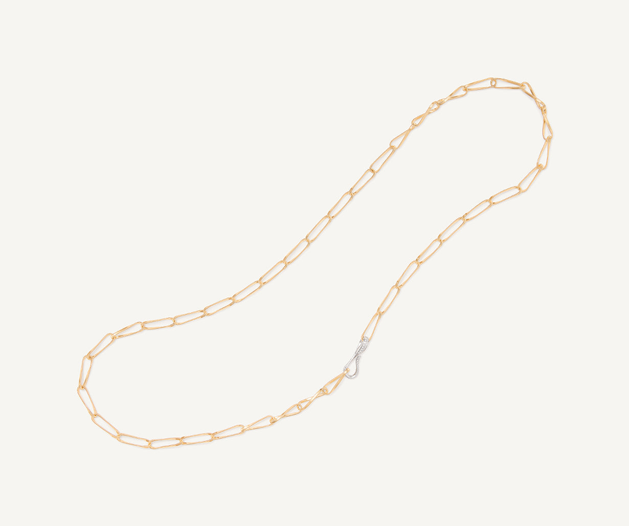 18kt yellow gold twisted coil link lariat with diamond clasp