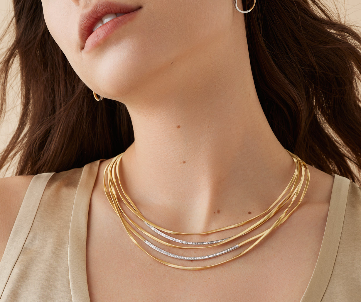 18kt yellow gold five-strand coil necklace with diamond bars