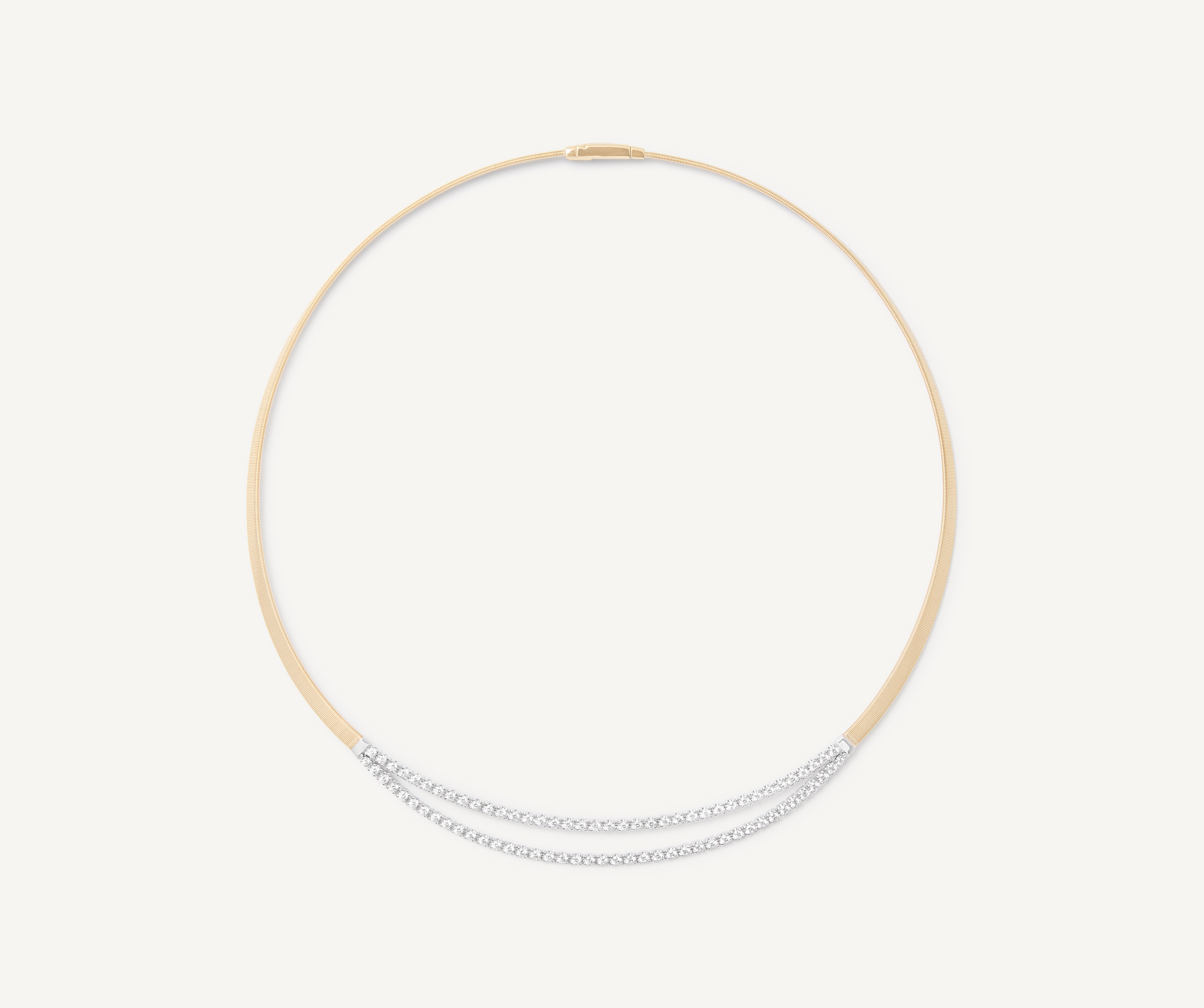 18K Yellow Gold Coil Collar With Double Row Diamond Bar