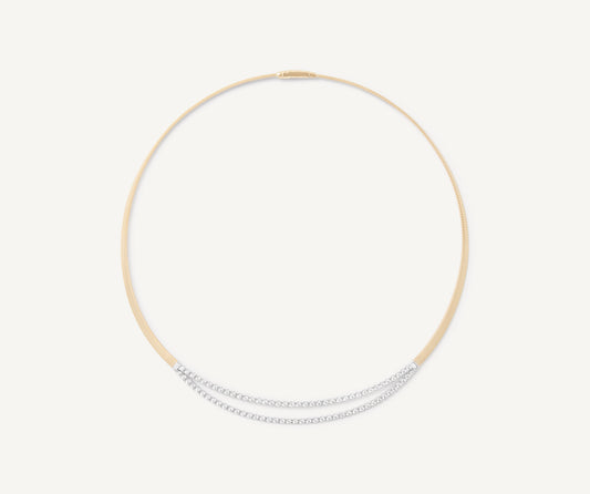 18K Yellow Gold Coil Collar With Double Row Diamond Bar