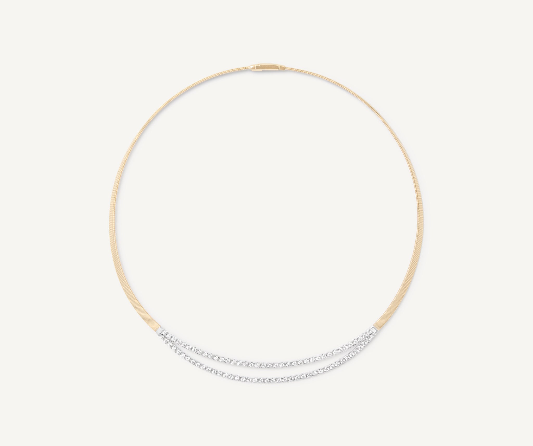 18K Yellow Gold Coil Collar With Double Row Diamond Bar