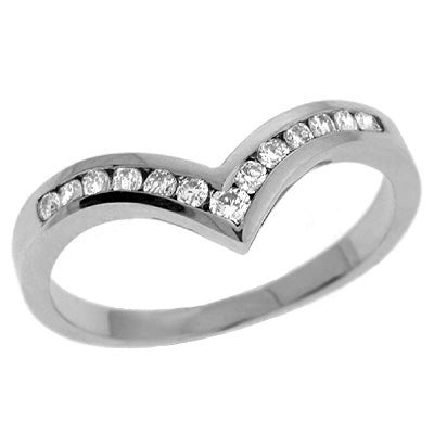 This Band is available in 14K White Gold. There are a total of 13 stones. There are Round with a total carat weight of 0.21 set in a Channel Set setting.
