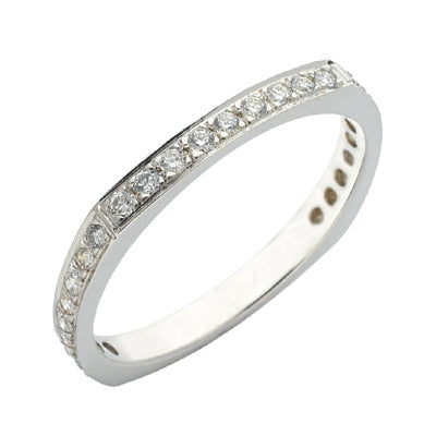 This Band is available in 14K White Gold. There are a total of 27 stones. There are Round with a total carat weight of 0.29 set in a Micro Pave setting.