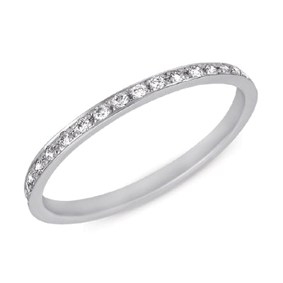 This Band is available in 14K White Gold. There are a total of 34 stones. There are Round with a total carat weight of 0.29 set in a Micro Prong setting.