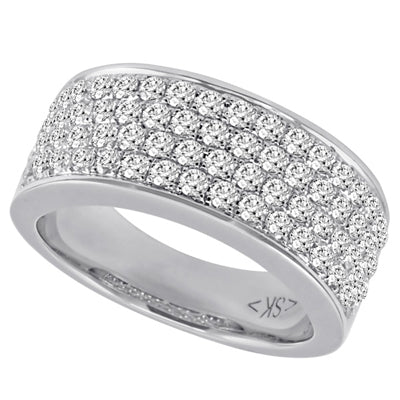 This Band is available in 14K White Gold. There are a total of 68 stones. There are Round with a total carat weight of 1.22 set in a  setting.