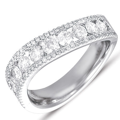 This Fashion Ring is available in 14K White Gold. There are a total of 85 stones. There are Rounds with a total carat weight of 1.18 set in a Channel Set|Micro Prong setting.