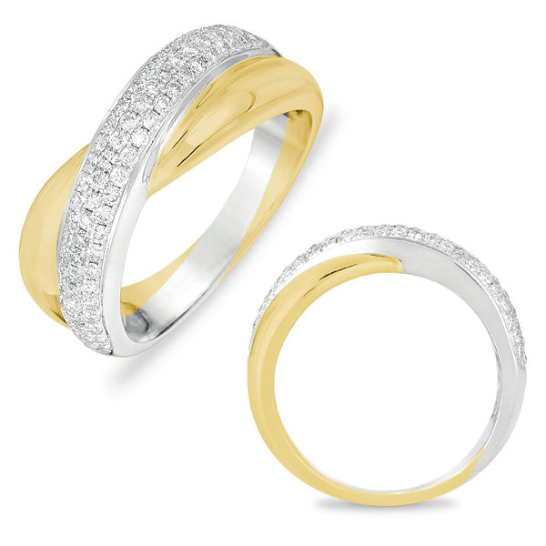 This Fashion Ring is available in 14K Yellow & White Gold. There are a total of 73 stones. There are Rounds with a total carat weight of 0.57 set in a Micro Pave setting.
