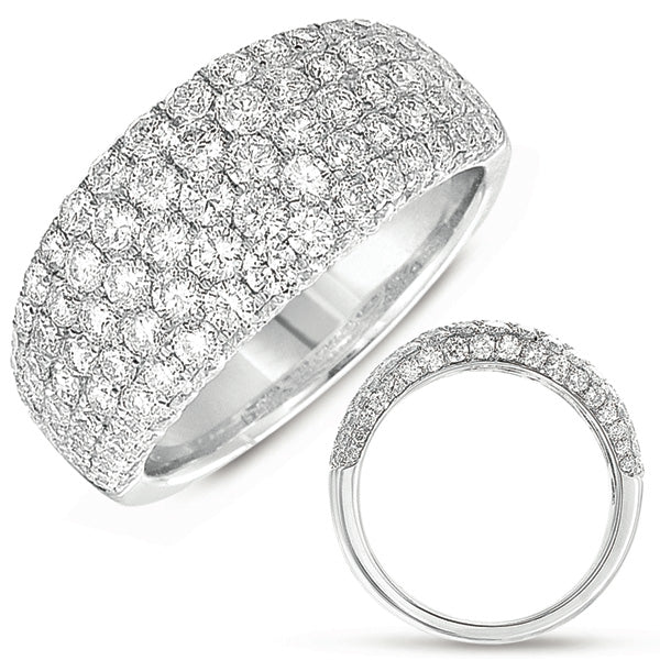 This Fashion Ring is available in 14K White Gold. There are a total of 127 stones. There are Rounds with a total carat weight of 2.07 set in a Micro Pave setting.