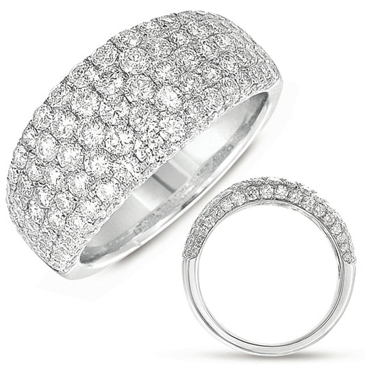 This Fashion Ring is available in 14K White Gold. There are a total of 127 stones. There are Rounds with a total carat weight of 2.07 set in a Micro Pave setting.