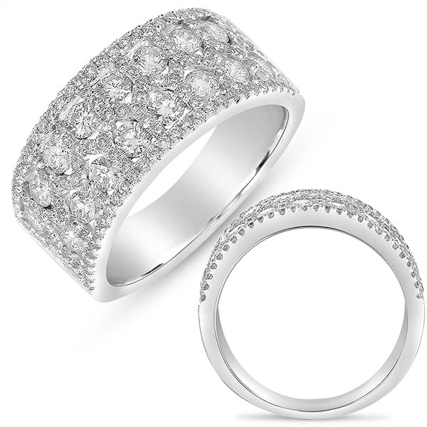 This Fashion Ring is available in 14K White Gold. There are a total of 149 stones. There are Rounds with a total carat weight of 1.47 set in a Channel Set|Micro Prong setting.