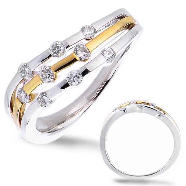This Fashion Ring is available in 14K Yellow & White Gold. There are a total of 9 stones. There are Rounds with a total carat weight of 0.31 set in a Channel Set setting.