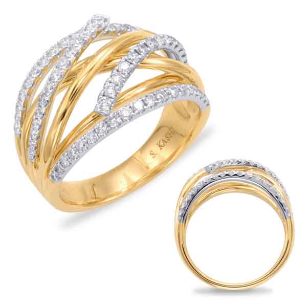 This Fashion Ring is available in 14K Yellow & White Gold. There are a total of 66 stones. There are Rounds with a total carat weight of 0.66 set in a Micro Prong setting.