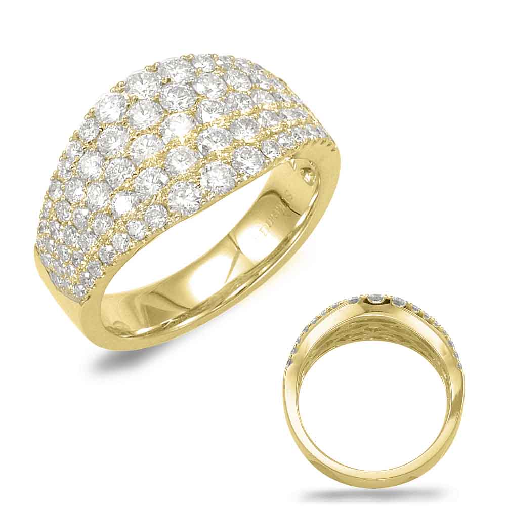 This Fashion Ring is available in 14K Yellow Gold. There are a total of 83 stones. There are Rounds with a total carat weight of 1.7 set in a Micro Pave setting.