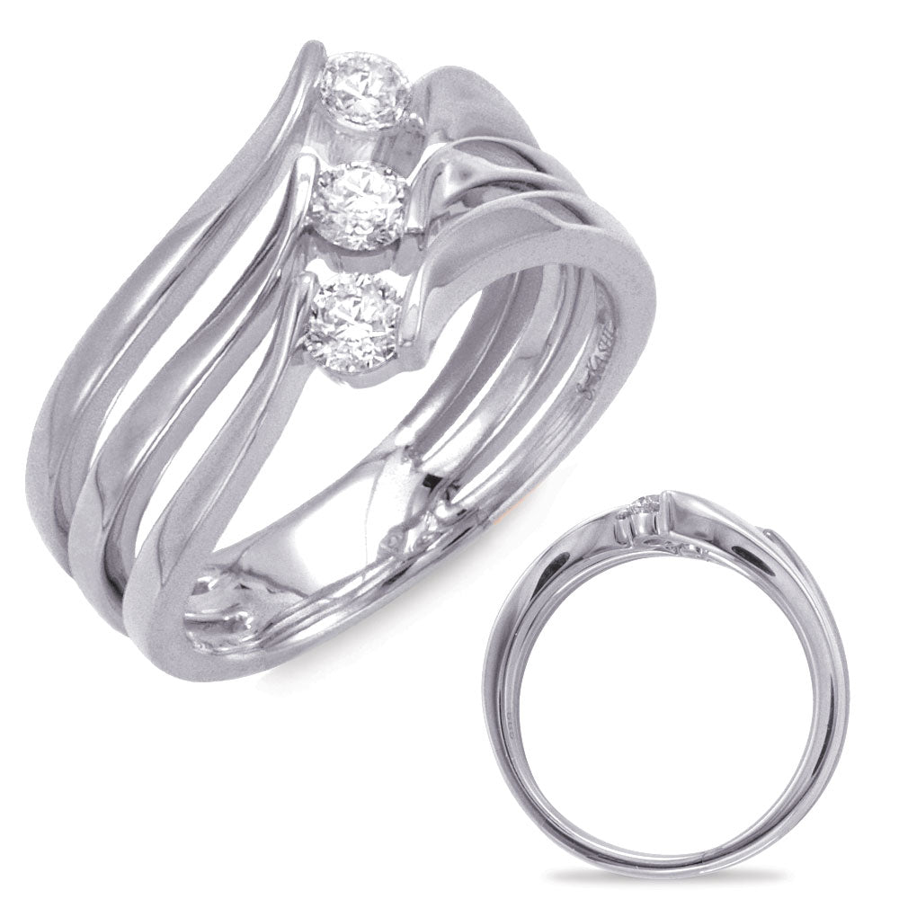 This Fashion Ring is available in 14K White Gold. There are a total of 3 stones. There are Rounds with a total carat weight of 0.4 set in a  setting.