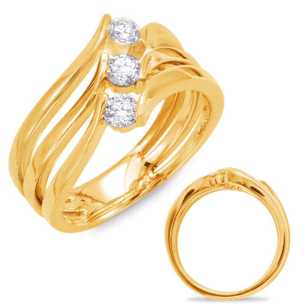 This Fashion Ring is available in 14K Yellow Gold. There are a total of 3 stones. There are Rounds with a total carat weight of 0.4 set in a  setting.