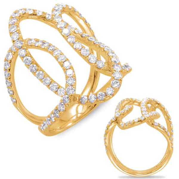 This Fashion Ring is available in 14K Yellow Gold. There are a total of 84 stones. There are Rounds with a total carat weight of 1.44 set in a Micro Pave setting.