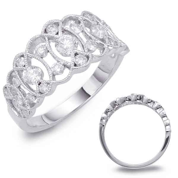 This Fashion Ring is available in 14K White Gold. There are a total of 23 stones. There are Rounds with a total carat weight of 0.71 set in a Channel Set|Prong Set setting.