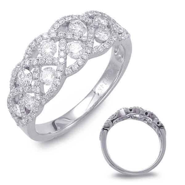 This Fashion Ring is available in 14K White Gold. There are a total of 115 stones. There are Rounds with a total carat weight of 0.88 set in a Channel Set|Micro Prong setting.