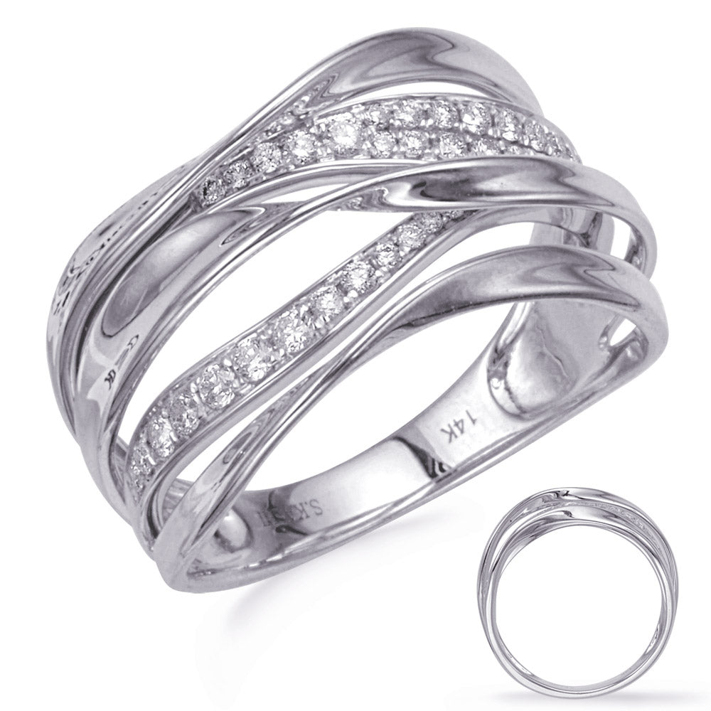 This Fashion Ring is available in 14K White Gold. There are a total of 37 stones. There are Rounds with a total carat weight of 0.34 set in a Micro Pave setting.