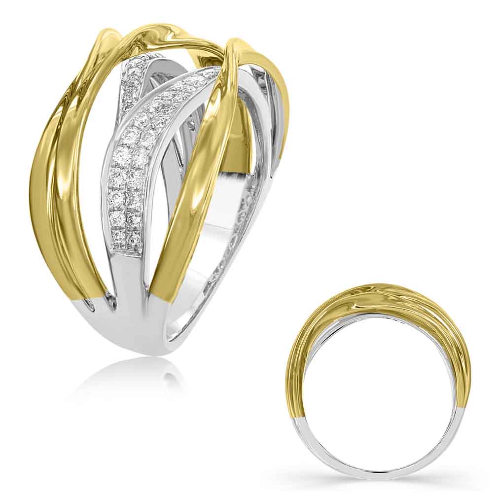 This Fashion Ring is available in 14K Yellow & White Gold. There are a total of 37 stones. There are Rounds with a total carat weight of 0.34 set in a Micro Pave setting.