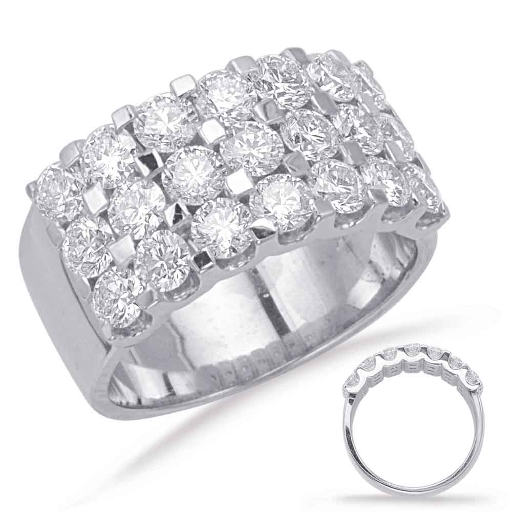 This Fashion Ring is available in 14K White Gold. There are a total of 21 stones. There are Rounds with a total carat weight of 3.36 set in a Prong Set setting.