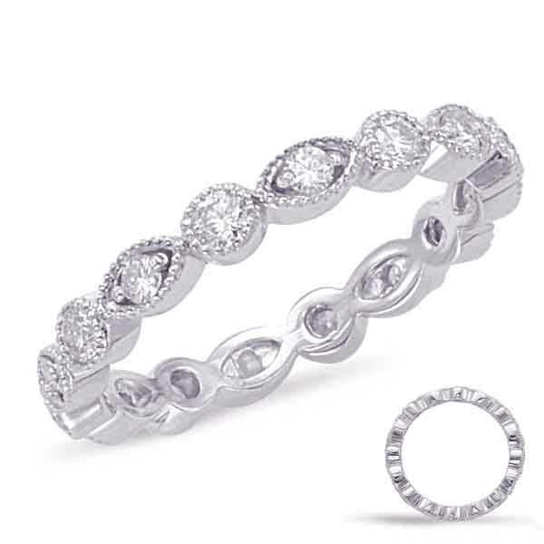 This Band is available in 14K White Gold. There are a total of 16 stones. There are Round with a total carat weight of 0.63 set in a Bezel Set|Micro Prong setting.
