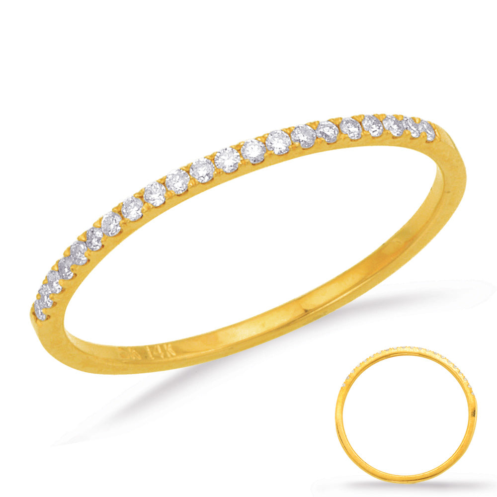 This Band is available in 14K Yellow Gold. There are a total of 21 stones. There are Round with a total carat weight of 0.08 set in a  setting.