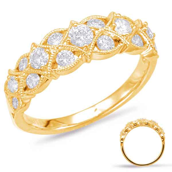 This Fashion Ring is available in 14K Yellow Gold. There are a total of 17 stones. There are Rounds with a total carat weight of 0.81 set in a Channel Set|Prong Set setting.